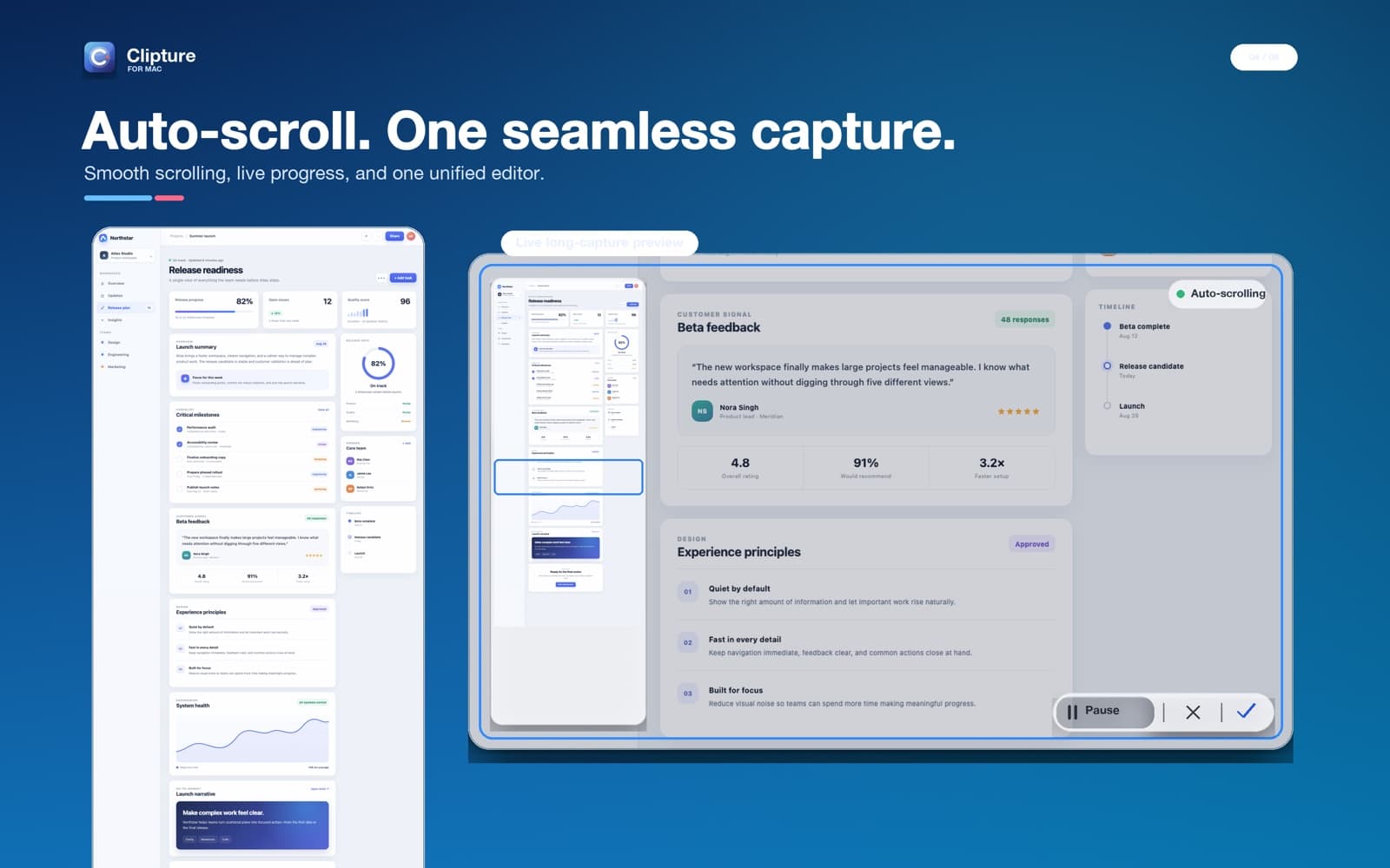 Scrolling screenshot workflow in Clipture
